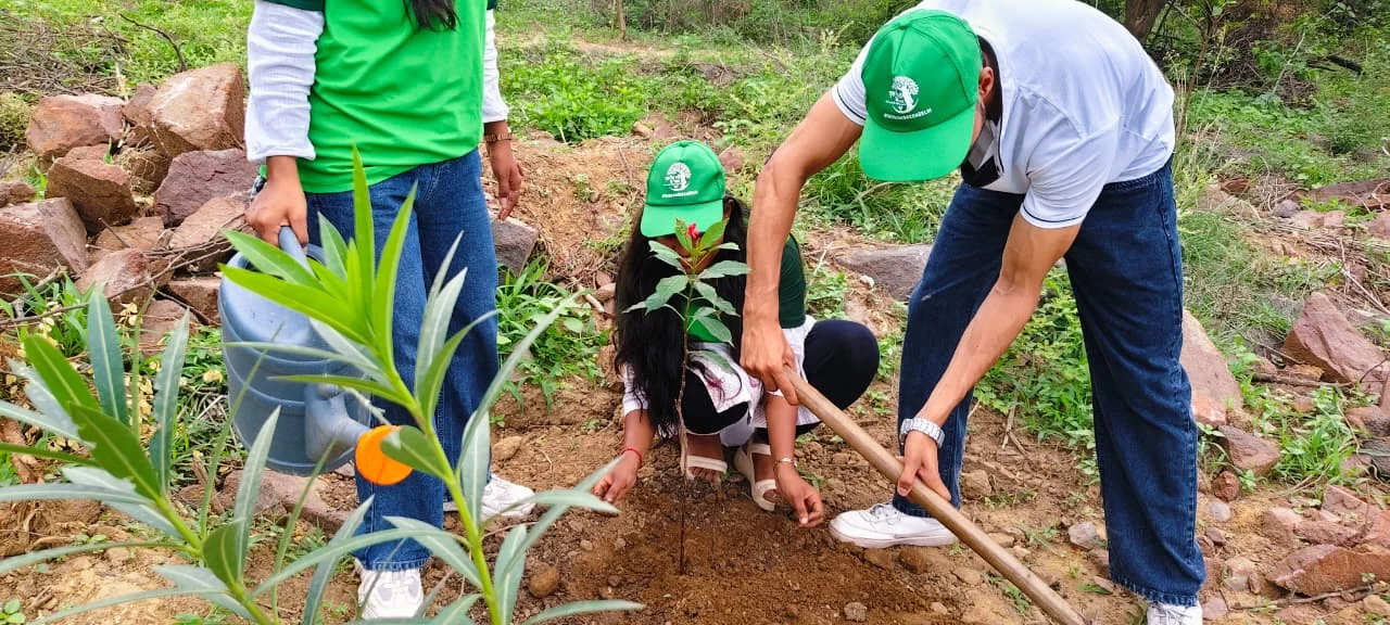 Volunteers planting tree